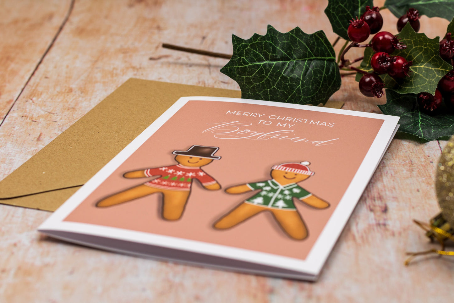 Personalised Gingerbread Couple (Him & Him) - Christmas Card