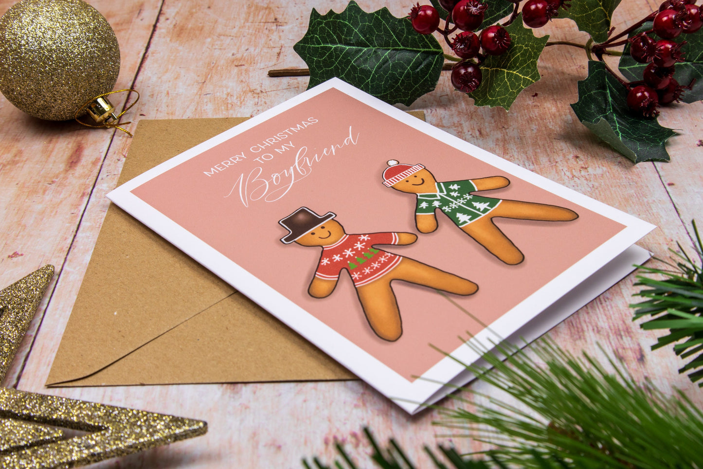Personalised Gingerbread Couple (Him & Him) - Christmas Card