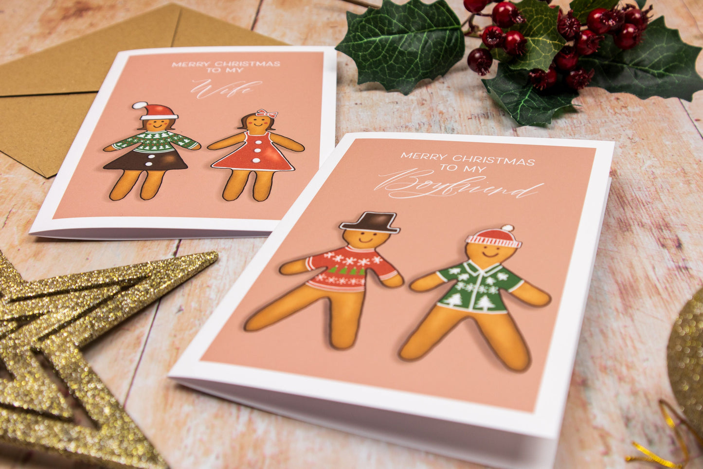 Personalised Gingerbread Couple (Him & Him) - Christmas Card