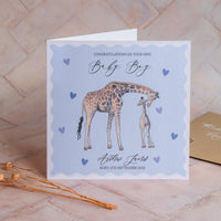 Personalised Giraffe Baby Boy Card - Baby Shower / New Baby / New Arrival