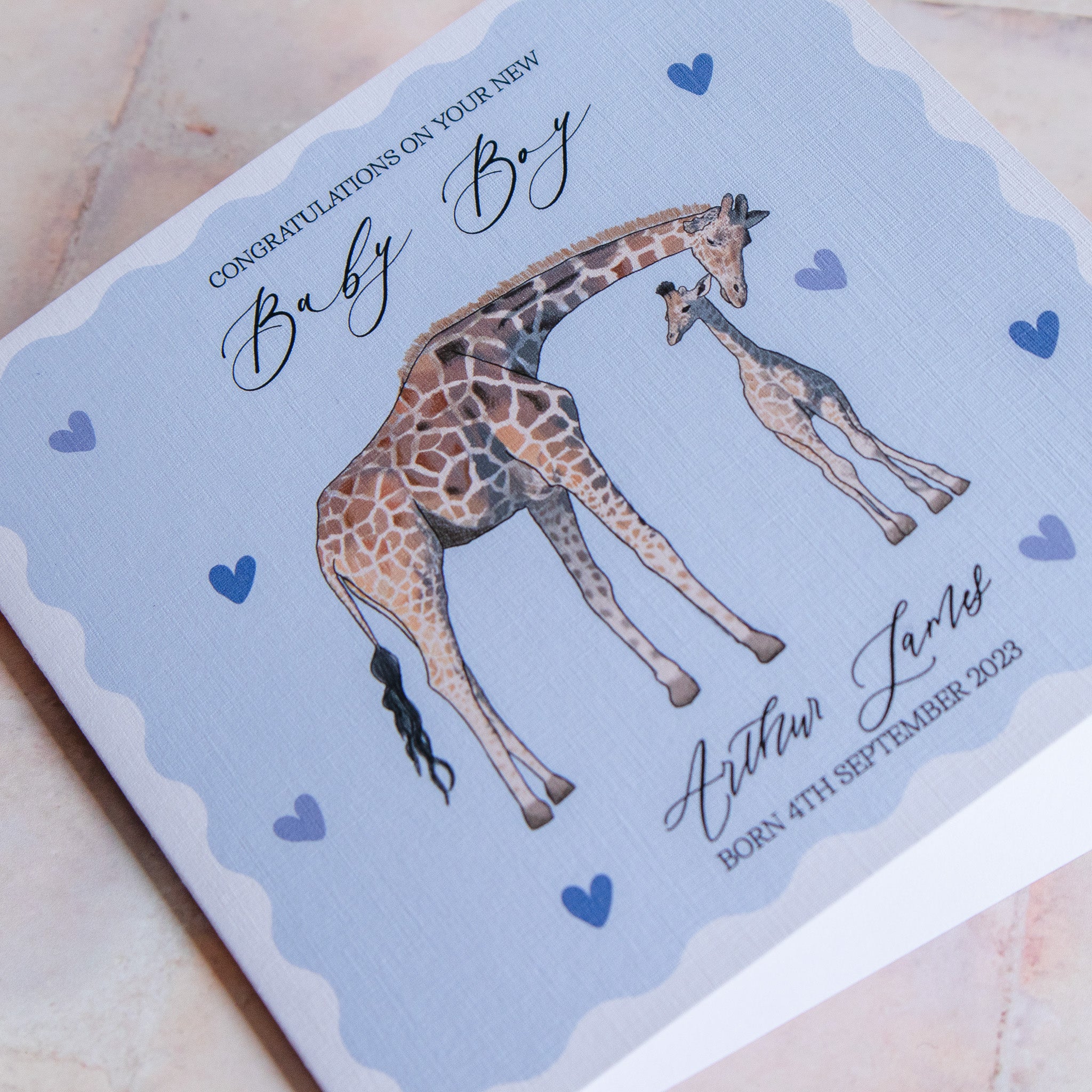 Personalised Giraffe Baby Boy Card - Baby Shower / New Baby / New Arrival