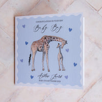 Personalised Giraffe Baby Boy Card - Baby Shower / New Baby / New Arrival