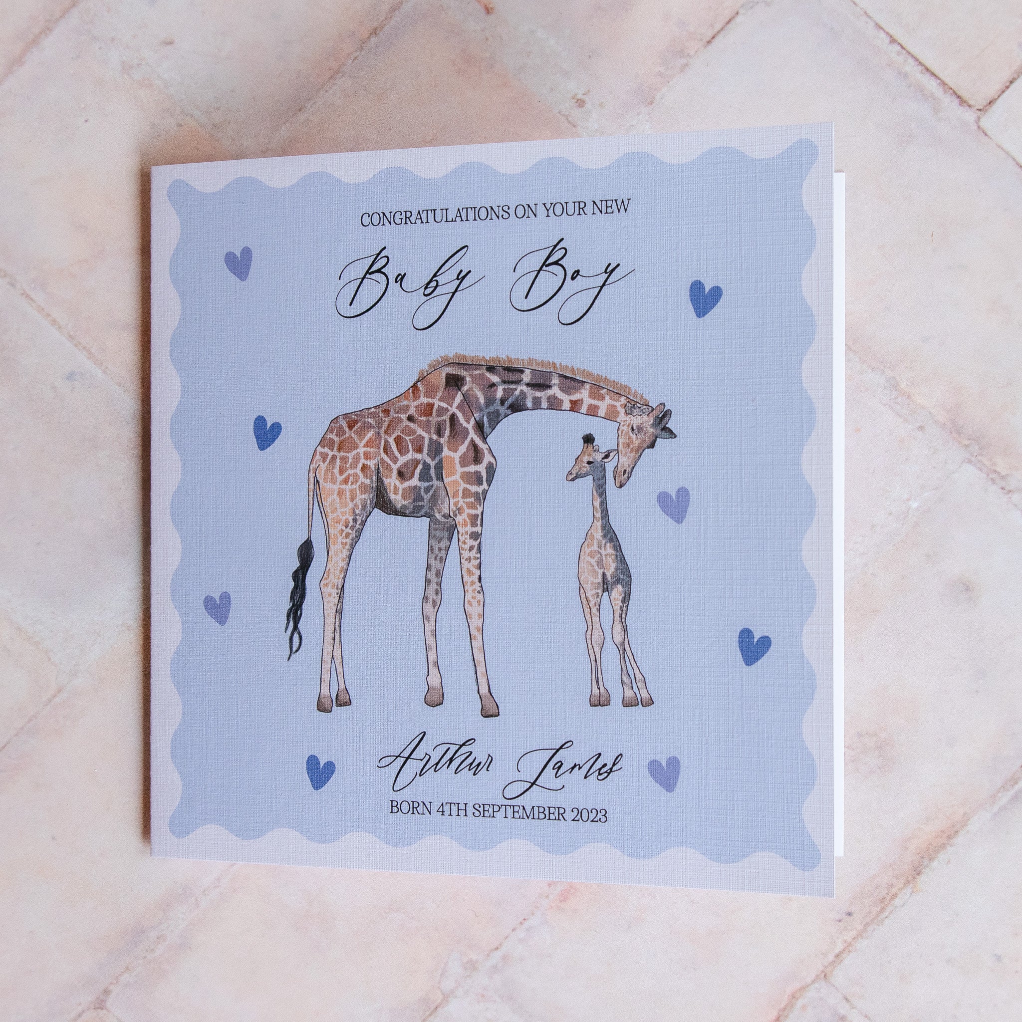 Personalised Giraffe Baby Boy Card - Baby Shower / New Baby / New Arrival