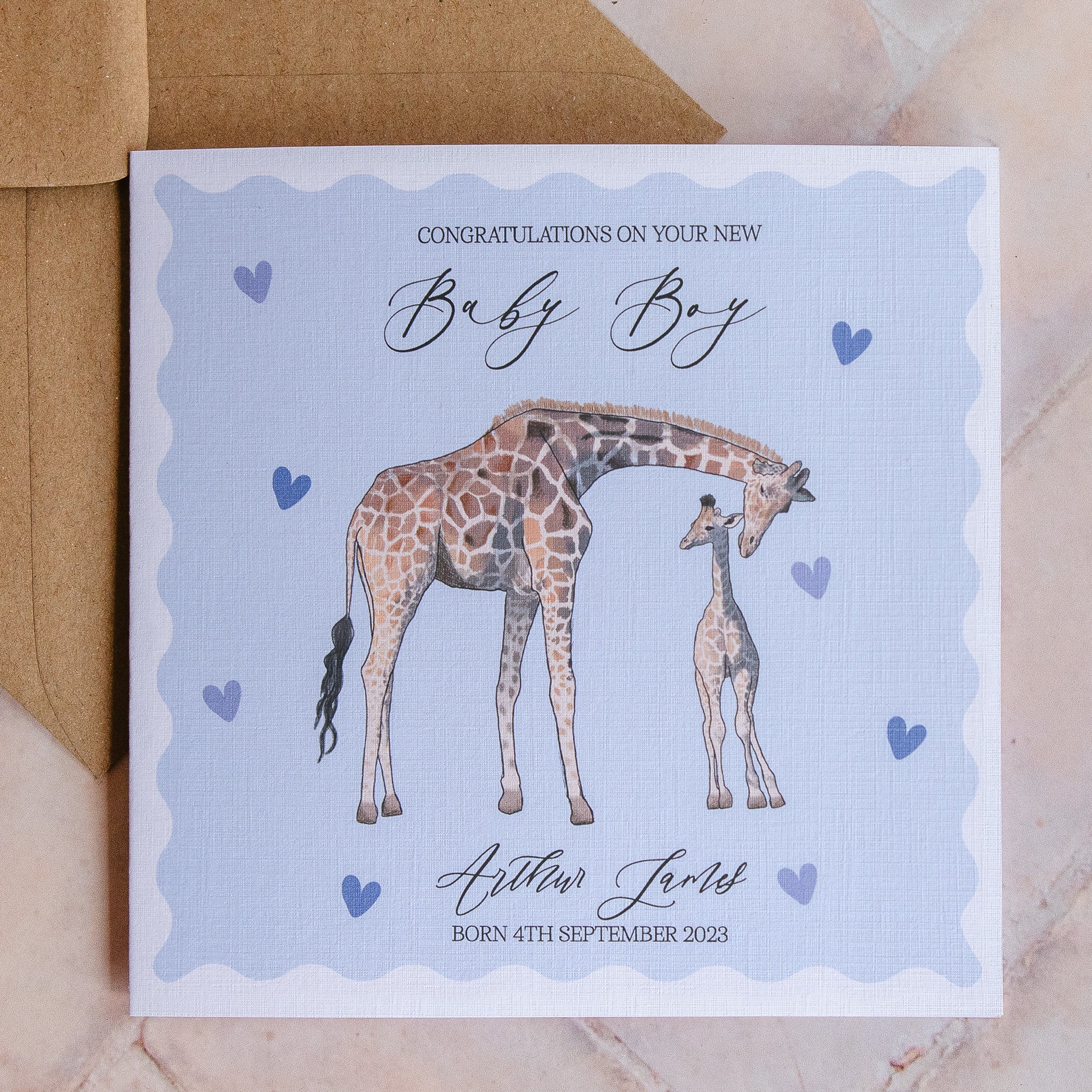 Personalised Giraffe Baby Boy Card - Baby Shower / New Baby / New Arrival