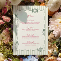 Hand Illustrated Striped Green Wedding Menu