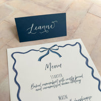 Hand Drawn Bow Wedding Menu | Navy Bow Event Stationery