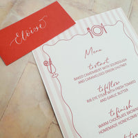 Hand Illustrated Striped Pink Wedding Menu