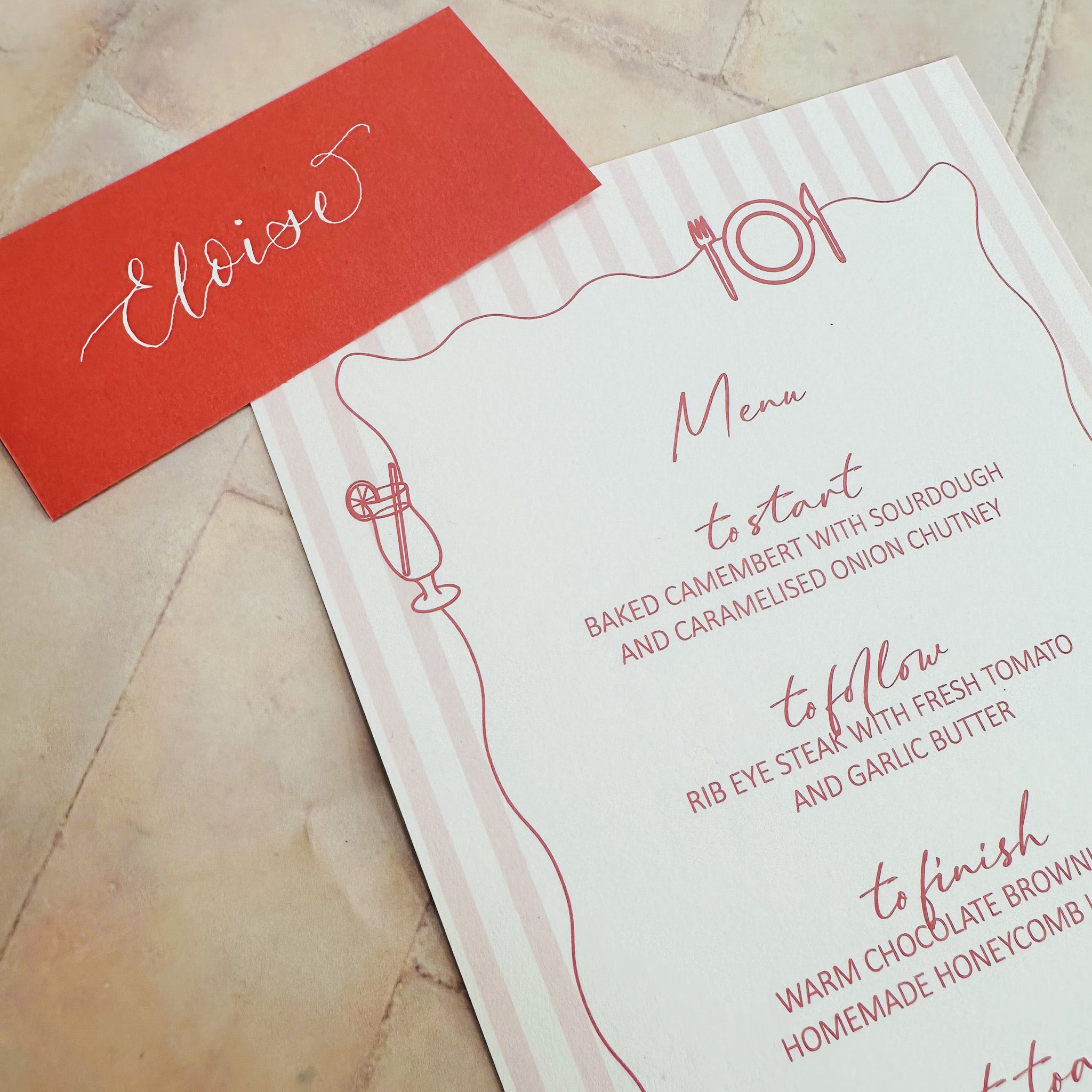 Hand Illustrated Striped Pink Wedding Menu
