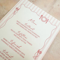 Hand Illustrated Striped Pink Wedding Menu