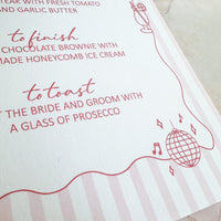 Hand Illustrated Striped Pink Wedding Menu