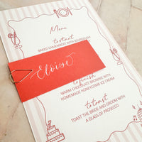Hand Illustrated Striped Pink Wedding Menu