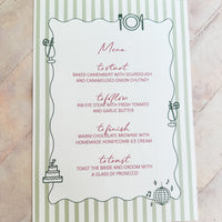 Hand Illustrated Striped Green Wedding Menu
