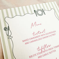 Hand Illustrated Striped Green Wedding Menu