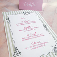 Hand Illustrated Striped Green Wedding Menu