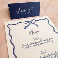 Hand Drawn Bow Wedding Menu | Navy Bow Event Stationery