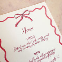 Hand Drawn Bow Wedding Menu | Pink Bow Event Stationery