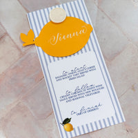 Italian Style Wedding Menu with Lemon Place Name