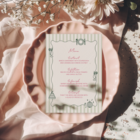 Hand Illustrated Striped Green Wedding Menu
