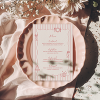 Hand Illustrated Striped Pink Wedding Menu
