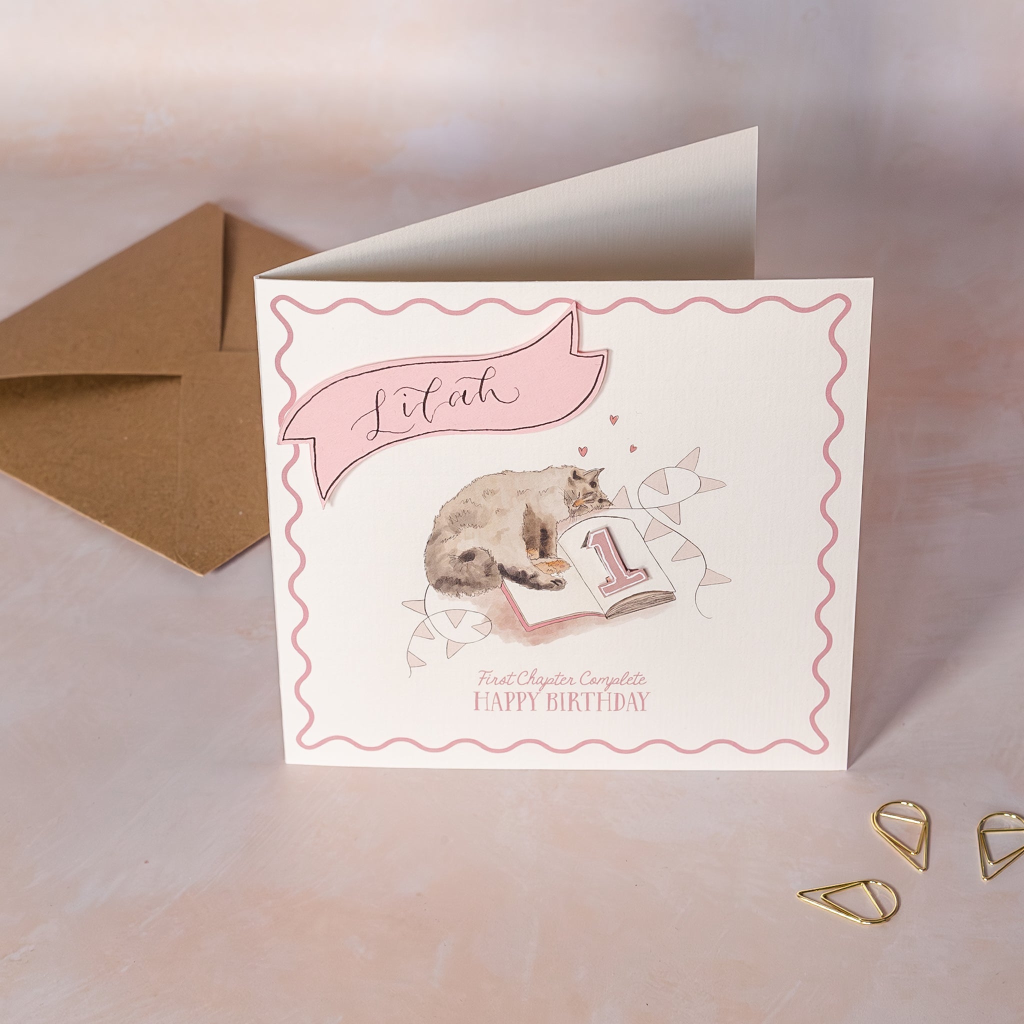 Personalised Kids Cat 1st Birthday Card