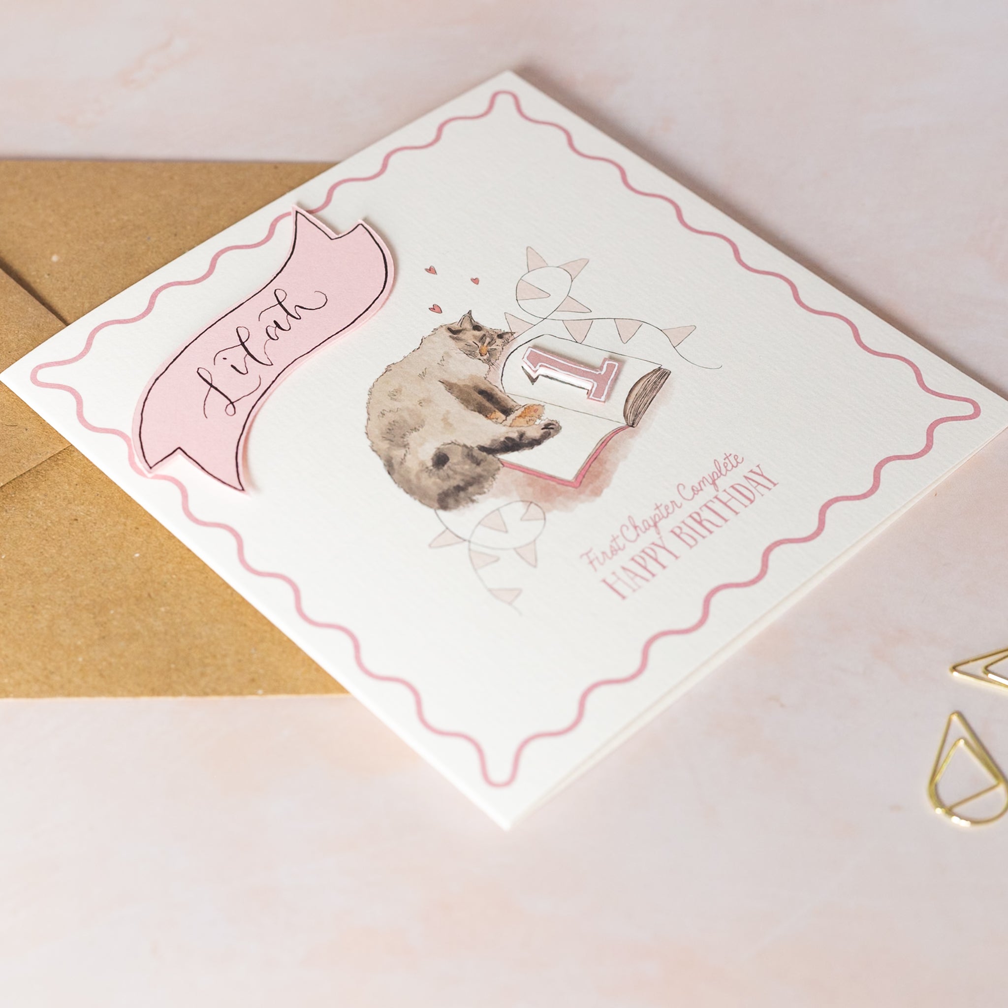 Personalised Kids Cat 1st Birthday Card