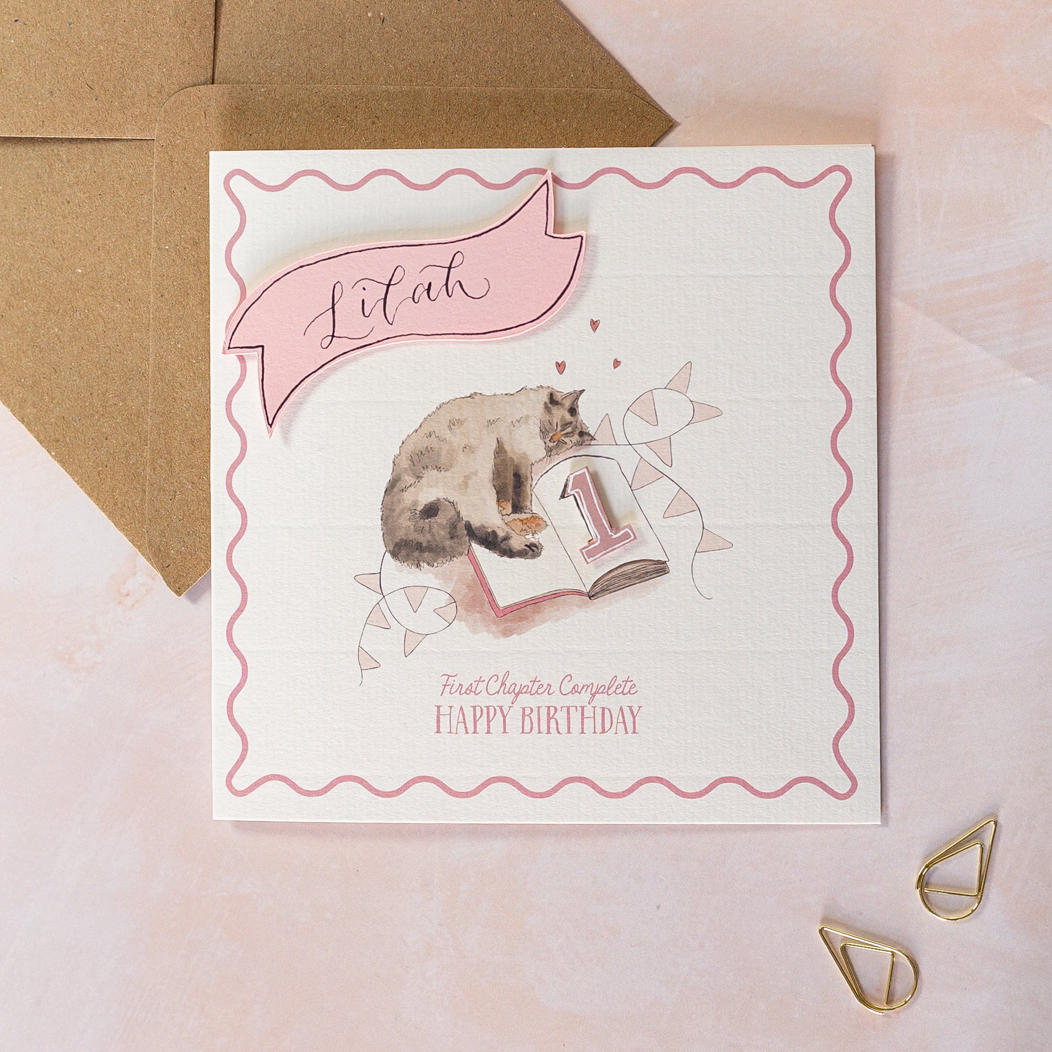 Personalised Kids Cat 1st Birthday Card