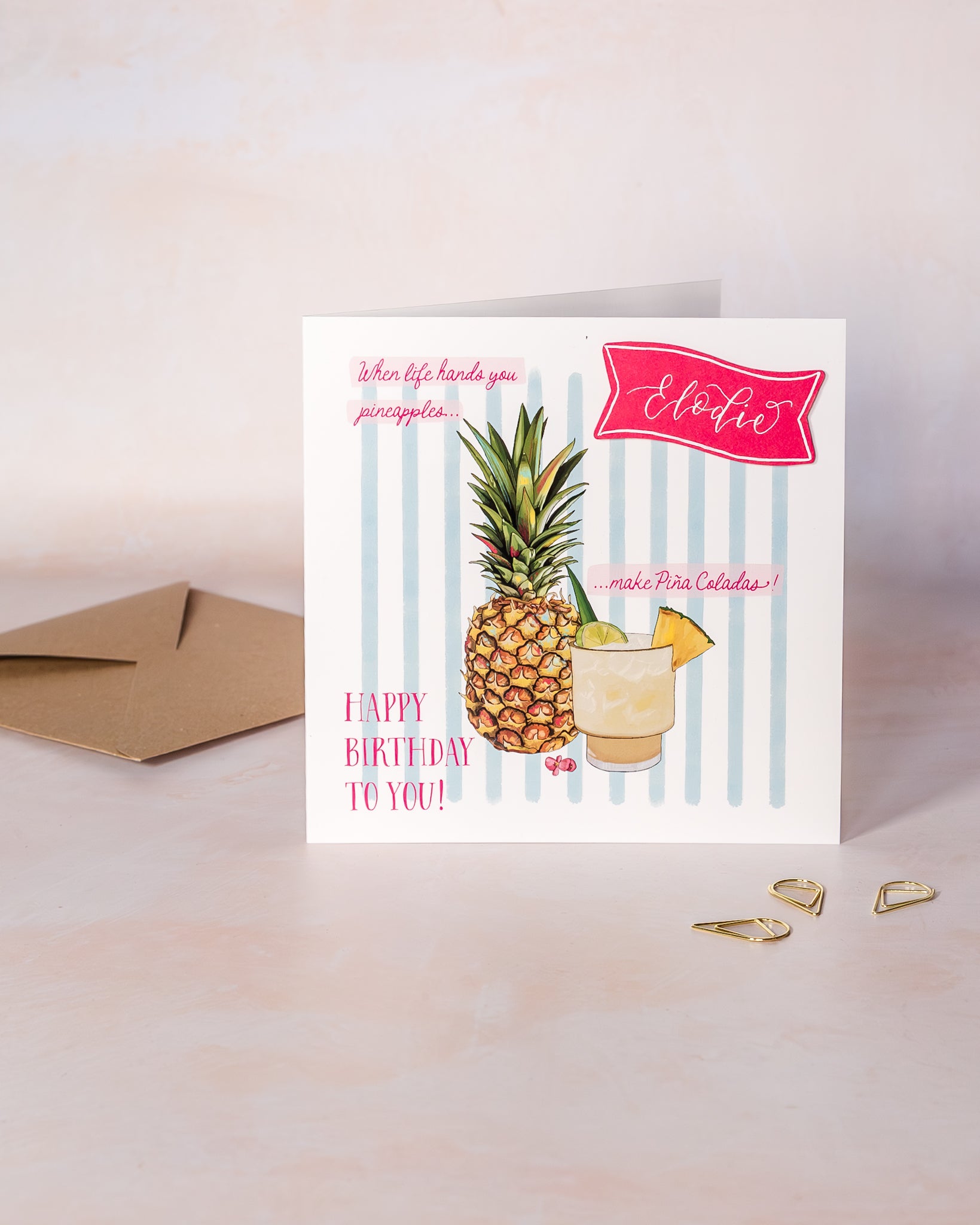 Personalised Pineapple and Cocktail Birthday Card