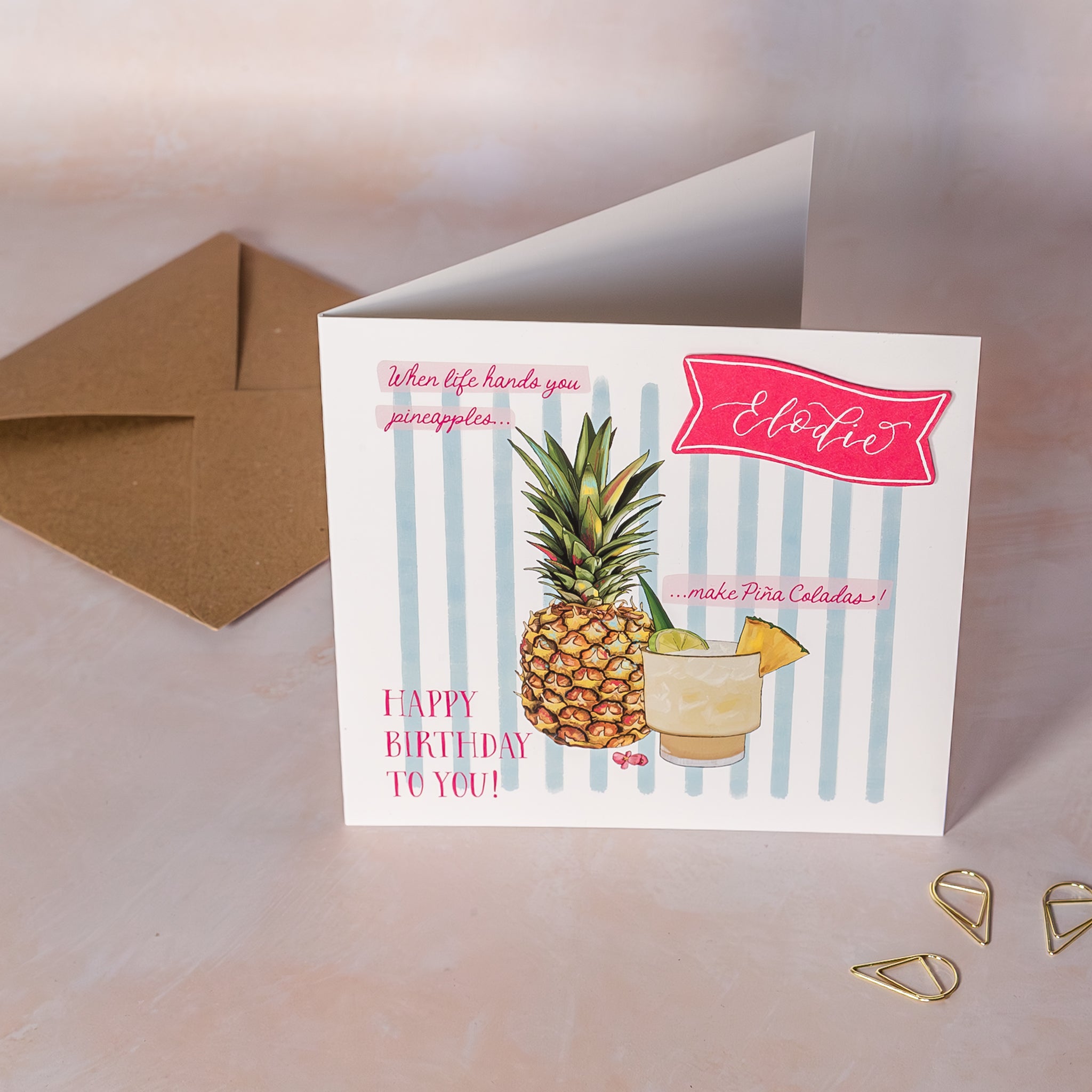 Personalised Pineapple and Cocktail Birthday Card