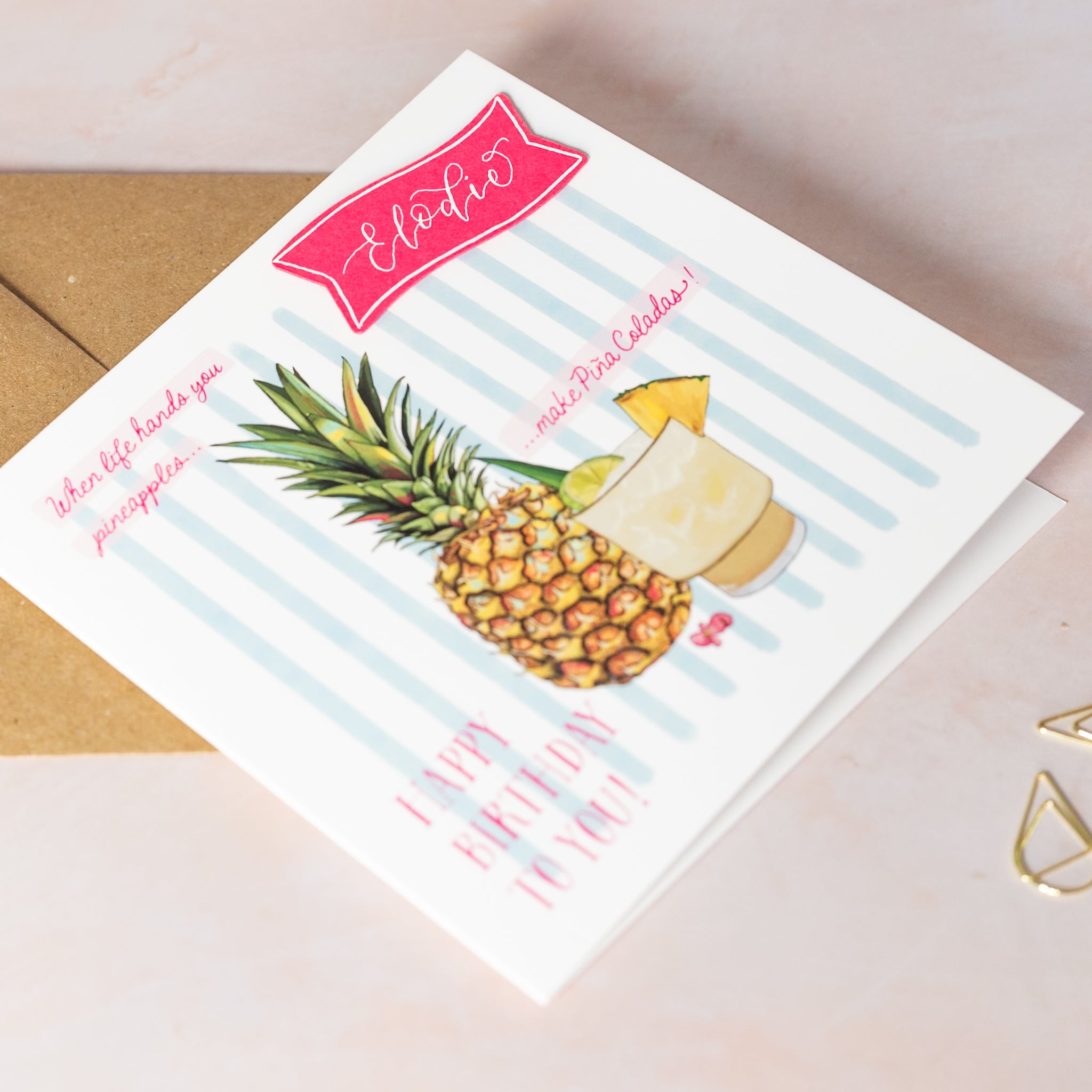 Personalised Pineapple and Cocktail Birthday Card
