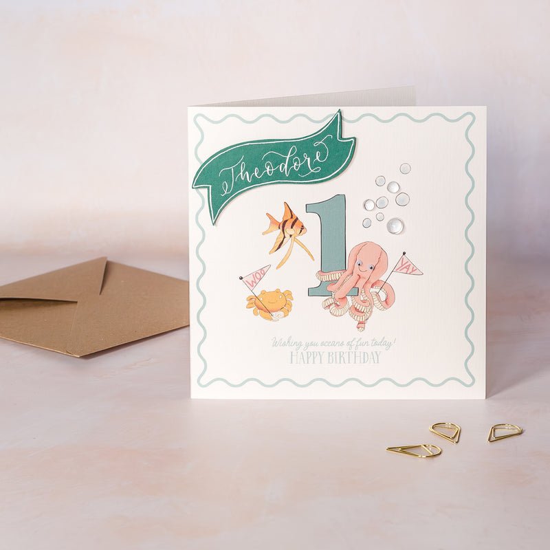 Personalised Kids Under the Sea 1st Birthday Card