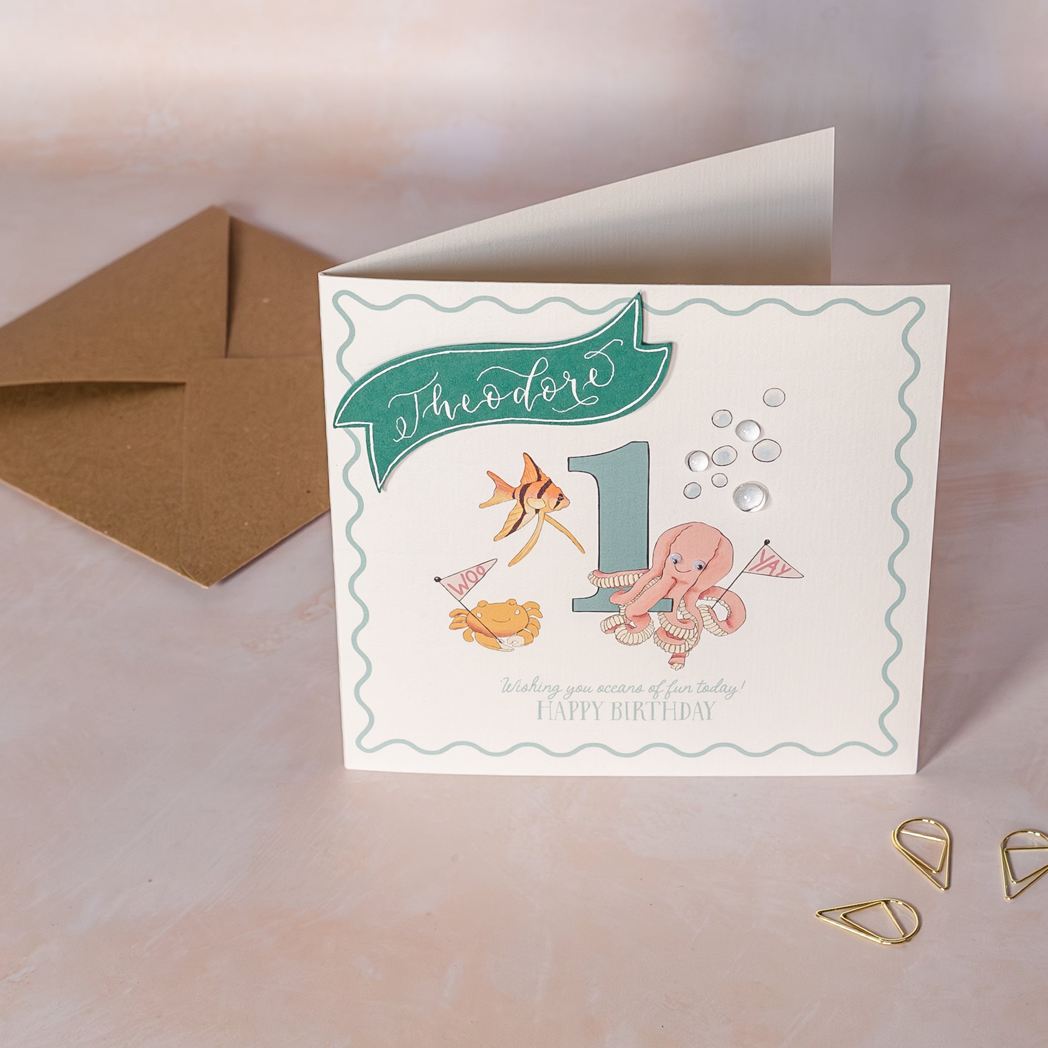 Personalised Kids Under the Sea 1st Birthday Card