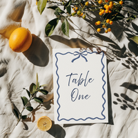 Navy Blue Bow Design Wedding Table Numbers or Table Names