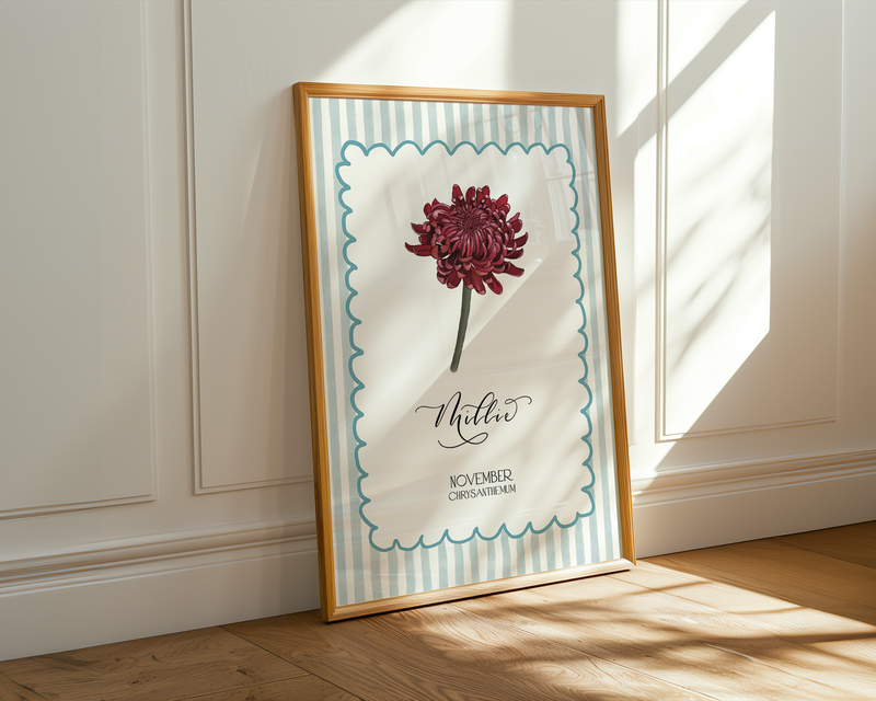 November Birth Month Flower Art Print | Personalised Nursery Decor