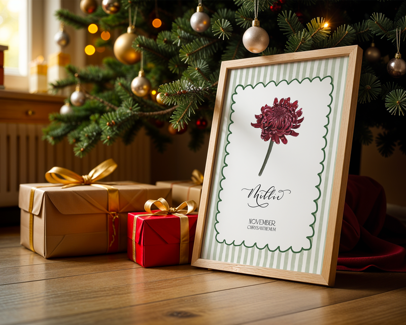 November Birth Month Flower Art Print | Personalised Nursery Decor