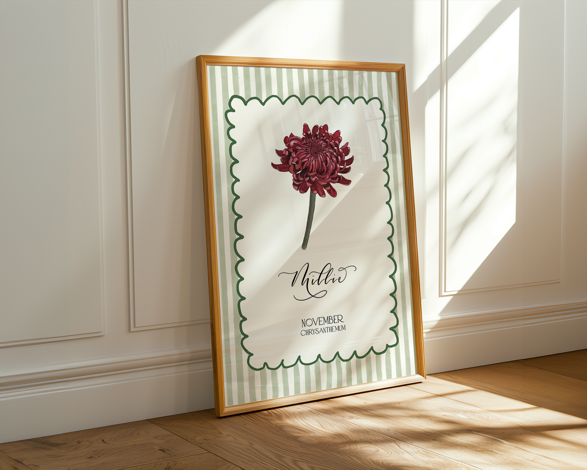 November Birth Month Flower Art Print | Personalised Nursery Decor