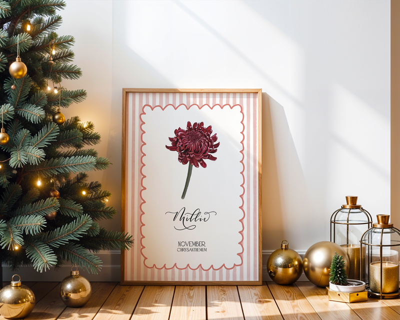 November Birth Month Flower Art Print | Personalised Nursery Decor
