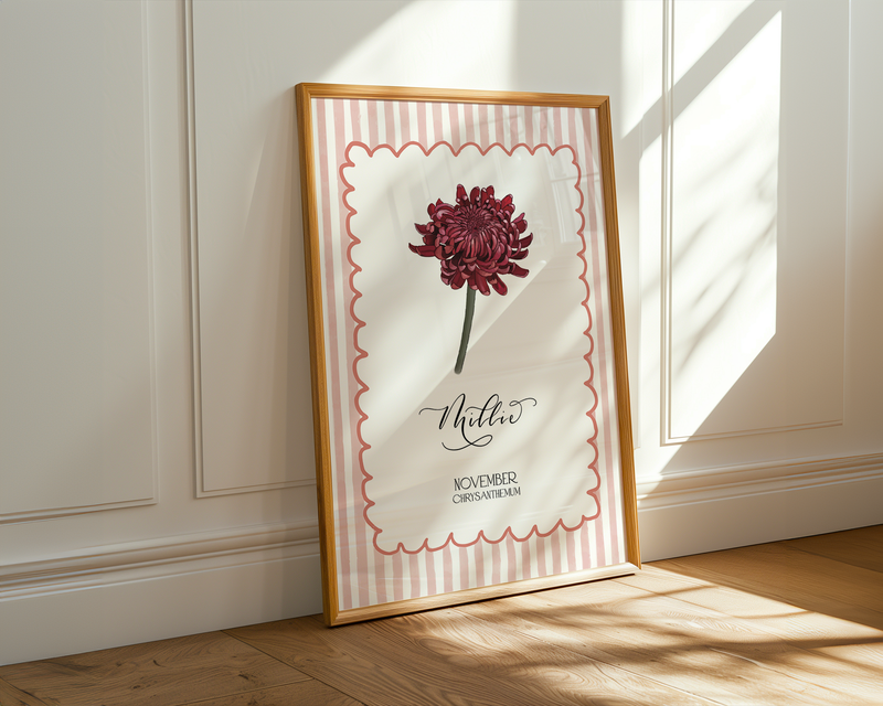 November Birth Month Flower Art Print | Personalised Nursery Decor