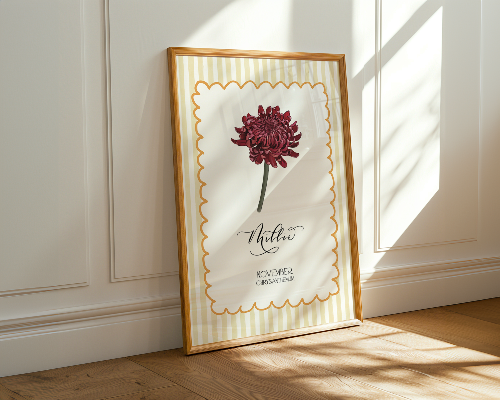 November Birth Month Flower Art Print | Personalised Nursery Decor