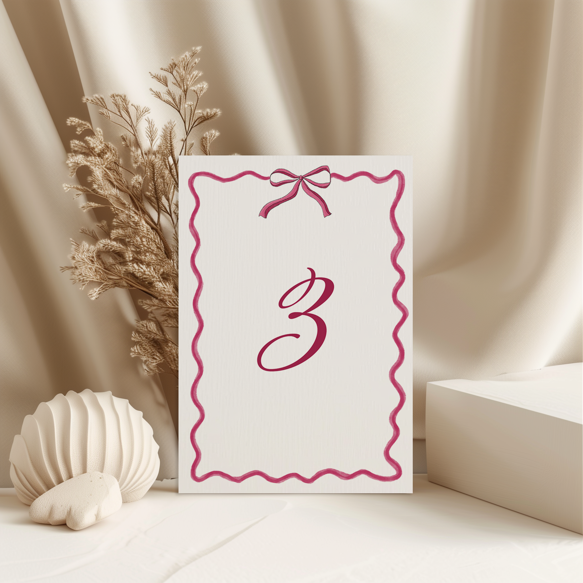 Pink Blue Bow Design Wedding Table Numbers or Table Names
