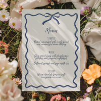 Hand Drawn Bow Wedding Menu | Navy Bow Event Stationery