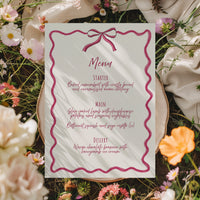 Hand Drawn Bow Wedding Menu | Pink Bow Event Stationery