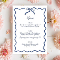 Hand Drawn Bow Wedding Menu | Navy Bow Event Stationery
