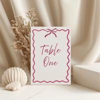 Pink Blue Bow Design Wedding Table Numbers or Table Names