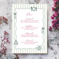 Hand Illustrated Striped Green Wedding Menu