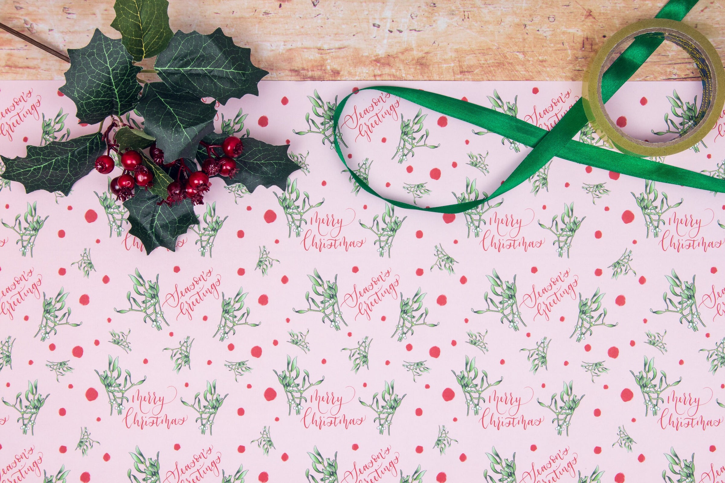 Mistletoe | Christmas Wrapping Paper Sheet and Gift Tags