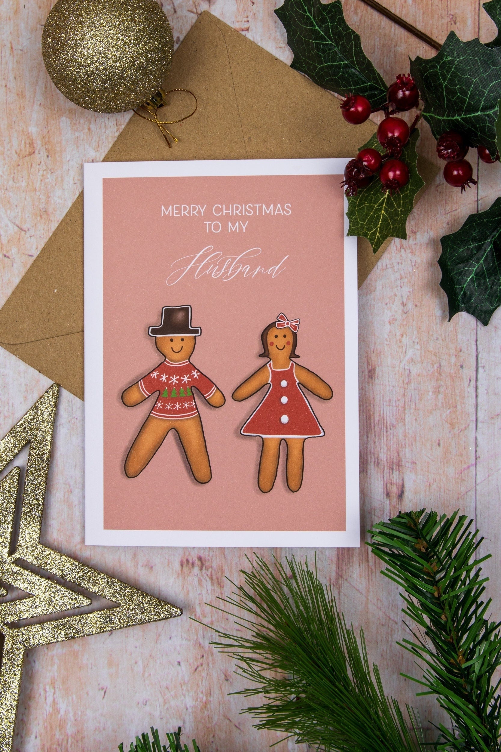 Personalised Gingerbread Couple (Him & Her) - Christmas Card