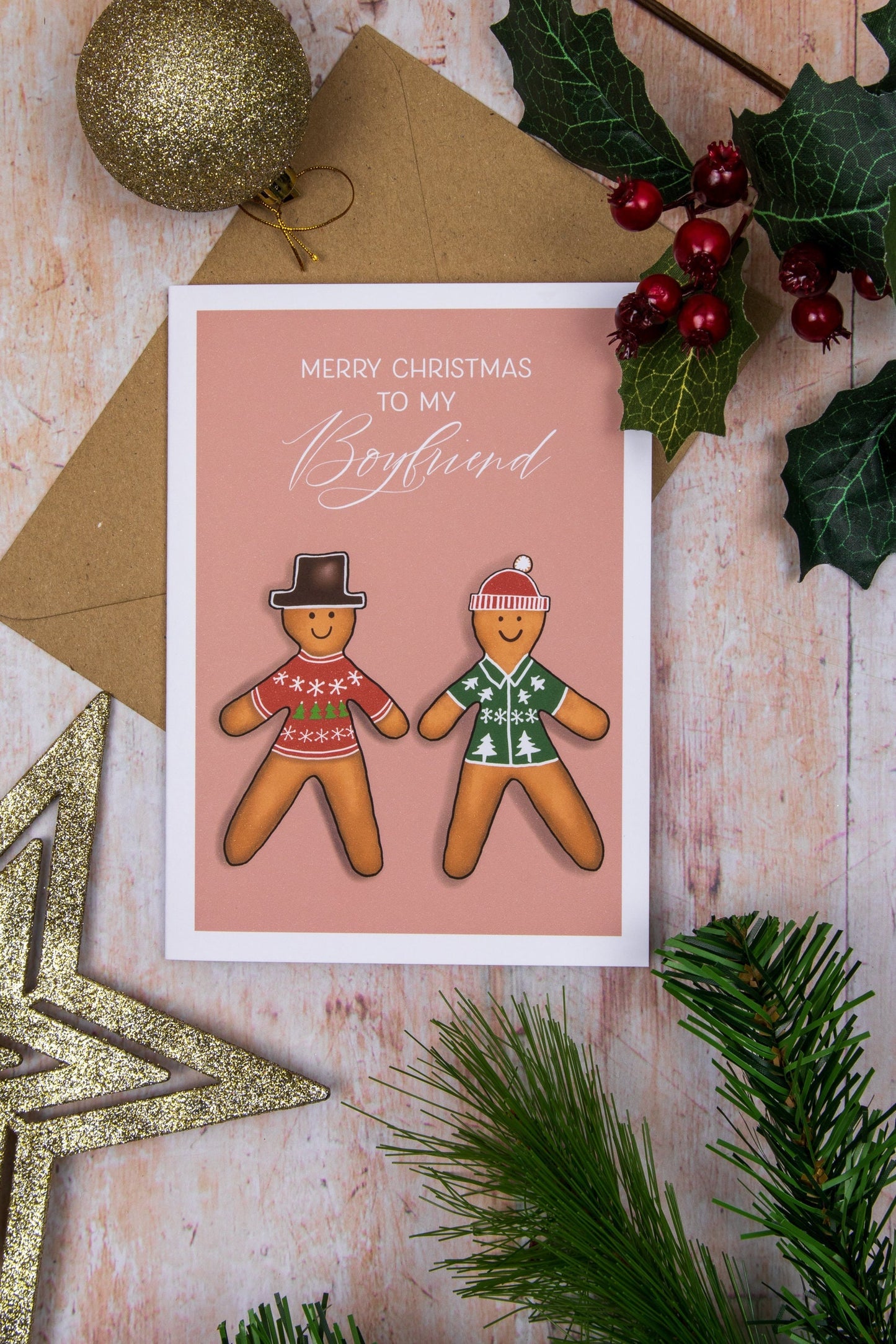 Personalised Gingerbread Couple (Him & Him) - Christmas Card