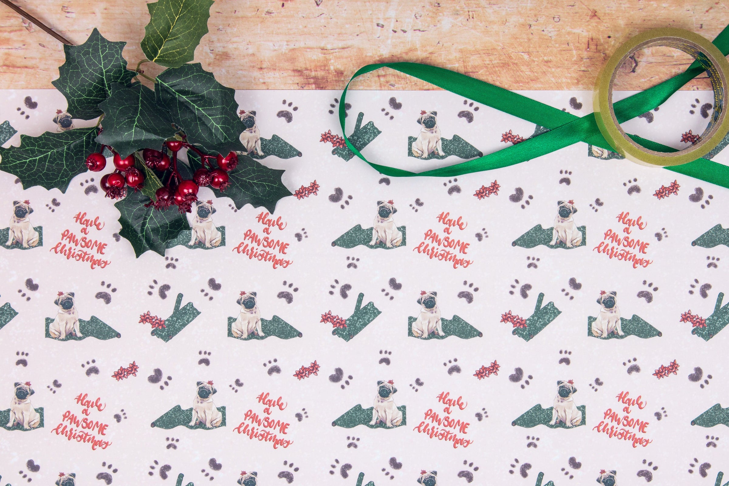 Christmas Pug | Christmas Wrapping Paper Sheet and Gift Tags
