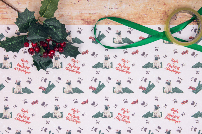 Christmas Pug | Christmas Wrapping Paper Sheet and Gift Tags