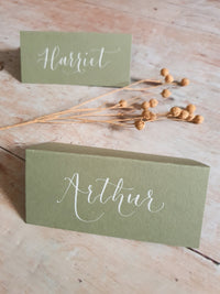 Sage Green Folded Place Cards - Wedding/Event Place Settings
